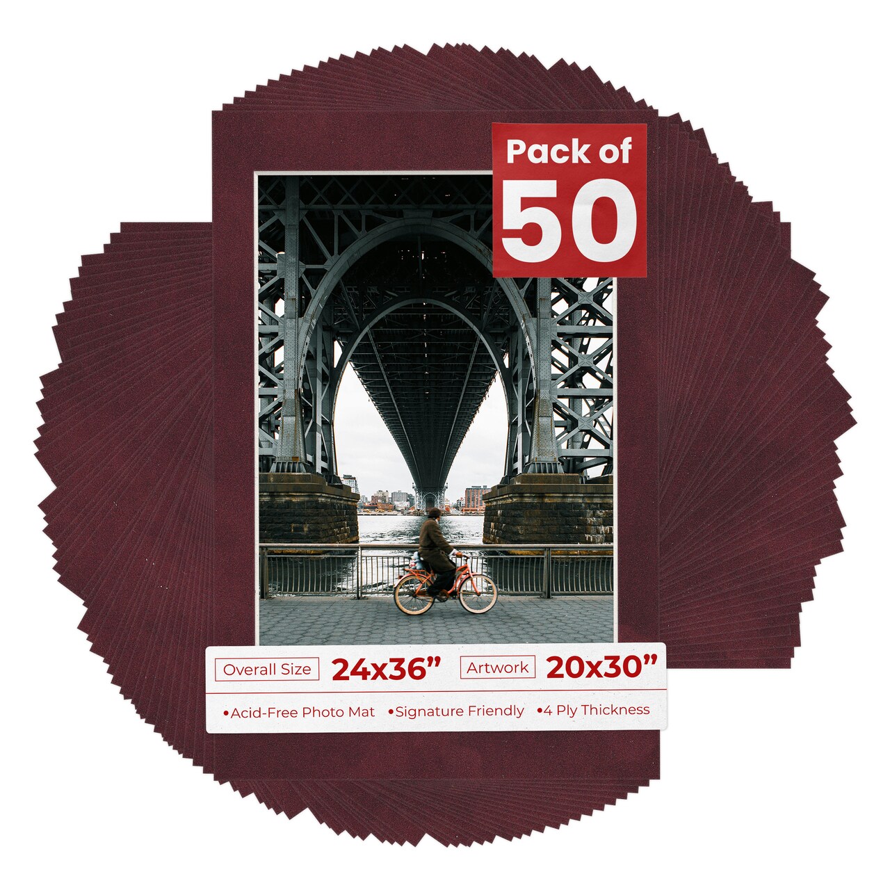 Dark Red Suede Mat Board for 24x36 Frames - Fits 20x30 Photos